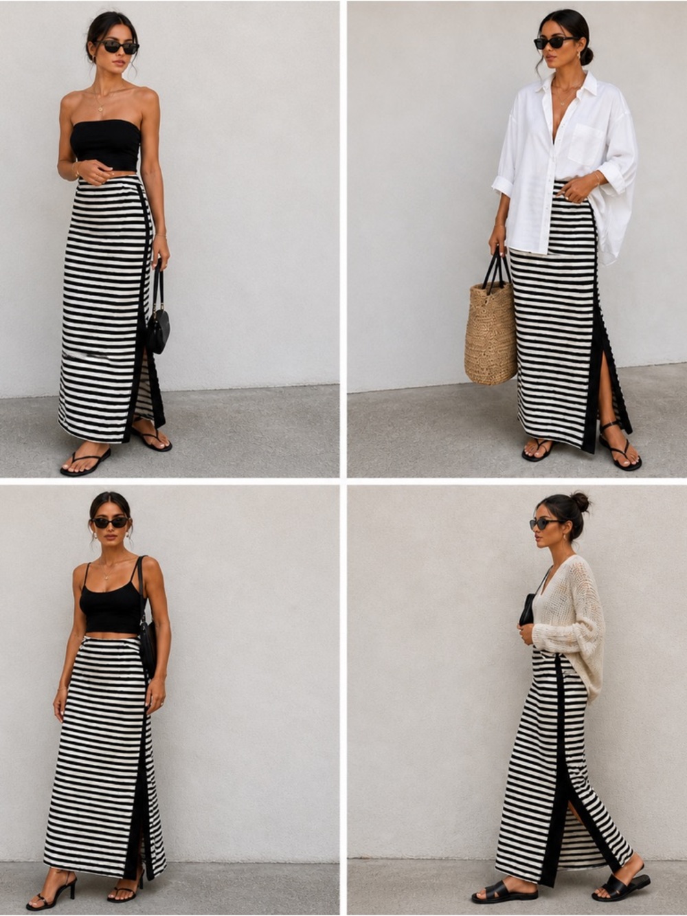 Monteau Los Angeles Fold Over Waist Striped Maxi Skirt Slit Size‎ Small